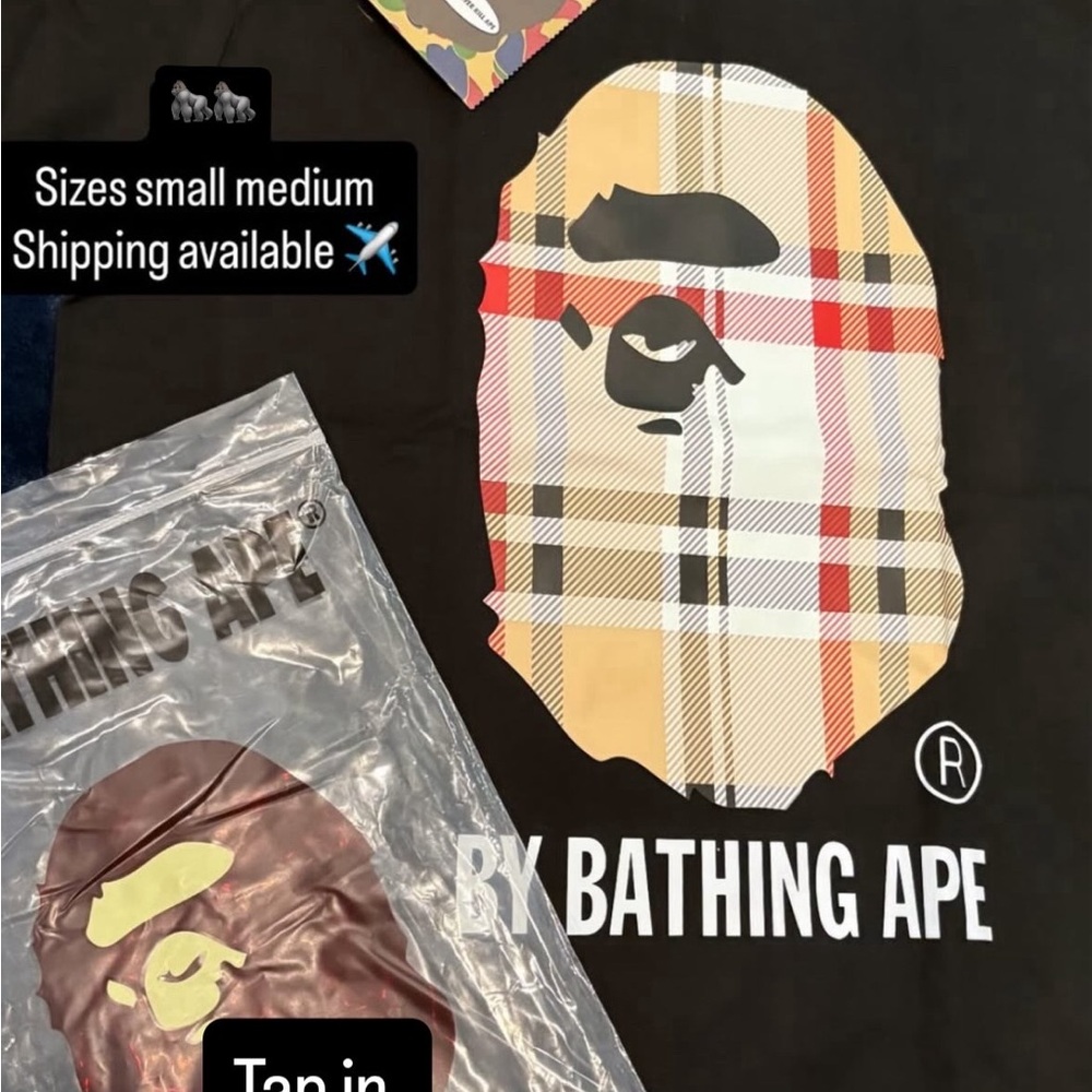 Bape Black and Multicolor Plaid Ape Head Tee